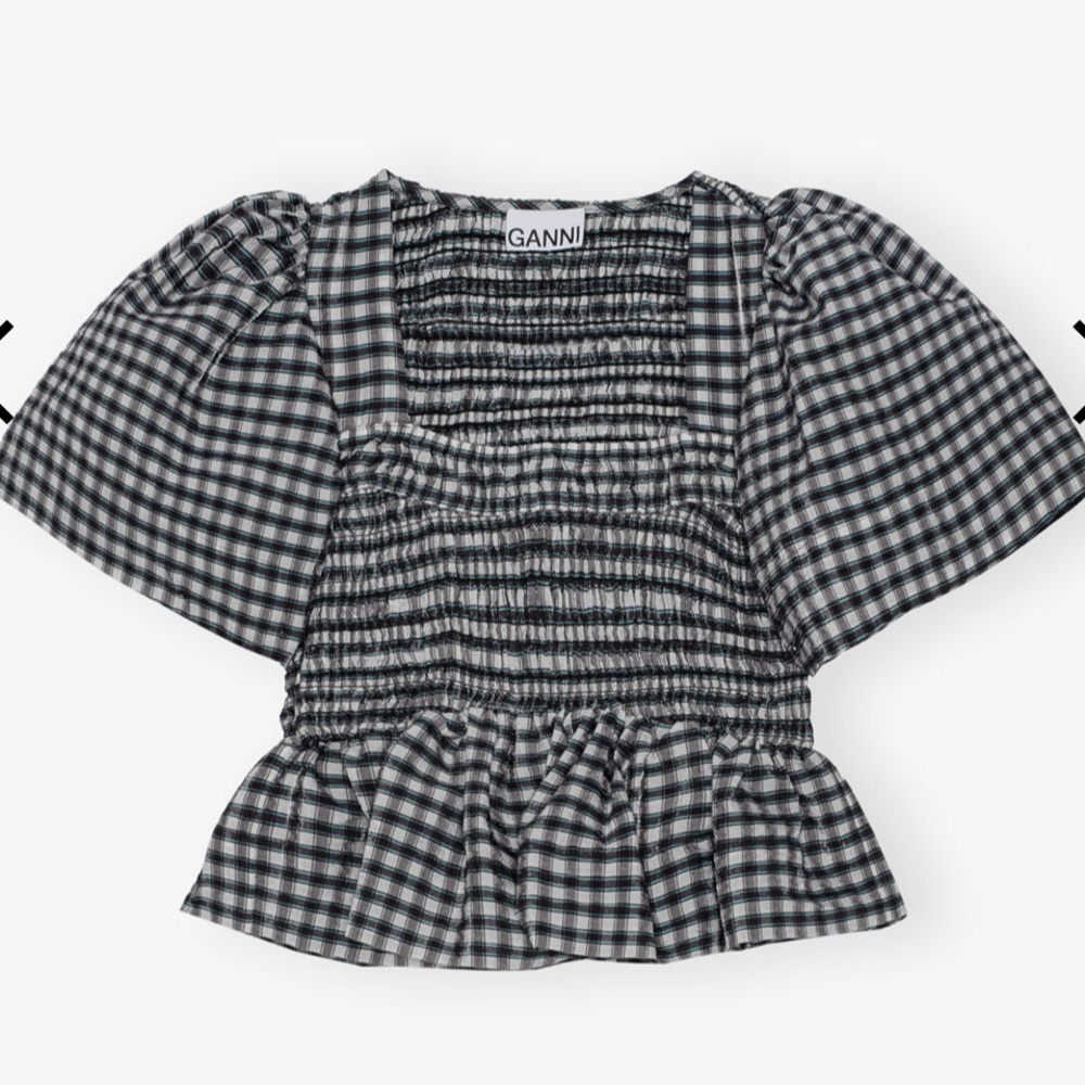 GANNI SEERSUCKER CHECK BLOUSE